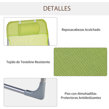 Outsunny Conjunto De 2 Tumbonas Plegables Con Respaldo 182x56x24,5 Cm Verde_5
