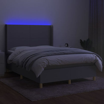 Cama Box Spring Colchón Y Luces Led Tela Gris Claro 140x200 Cm / Vetonek_2