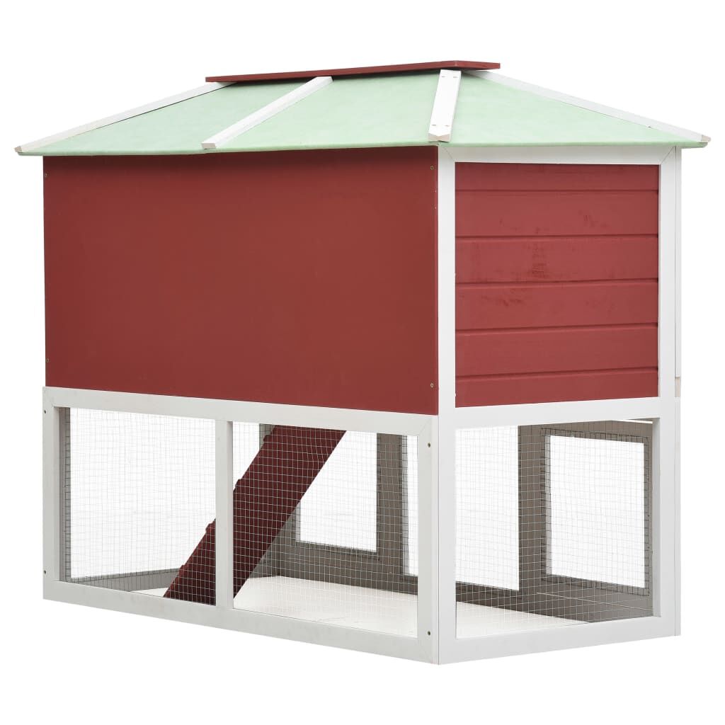 Vidaxl Conejera Jaula De Animales Con Doble Piso De Madera Rojo_4