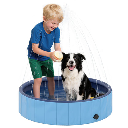 Pawhut Piscina Para Perros Plegable Con Aspersor Antideslizante Resistente Azul_0