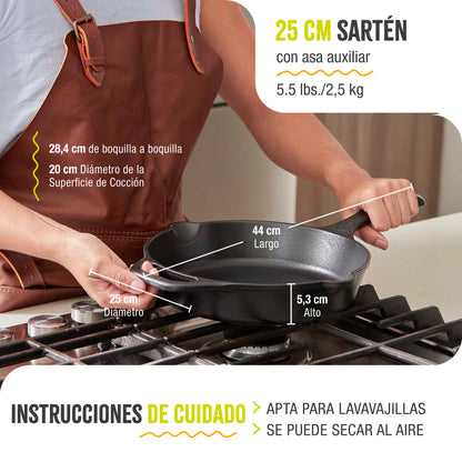 Victoria Sartén Hierro Fundido Esmaltado Diseño Catrina Inducción 25cm Apta Fuego, Horno Cast Iron Skillet, Catrina_5