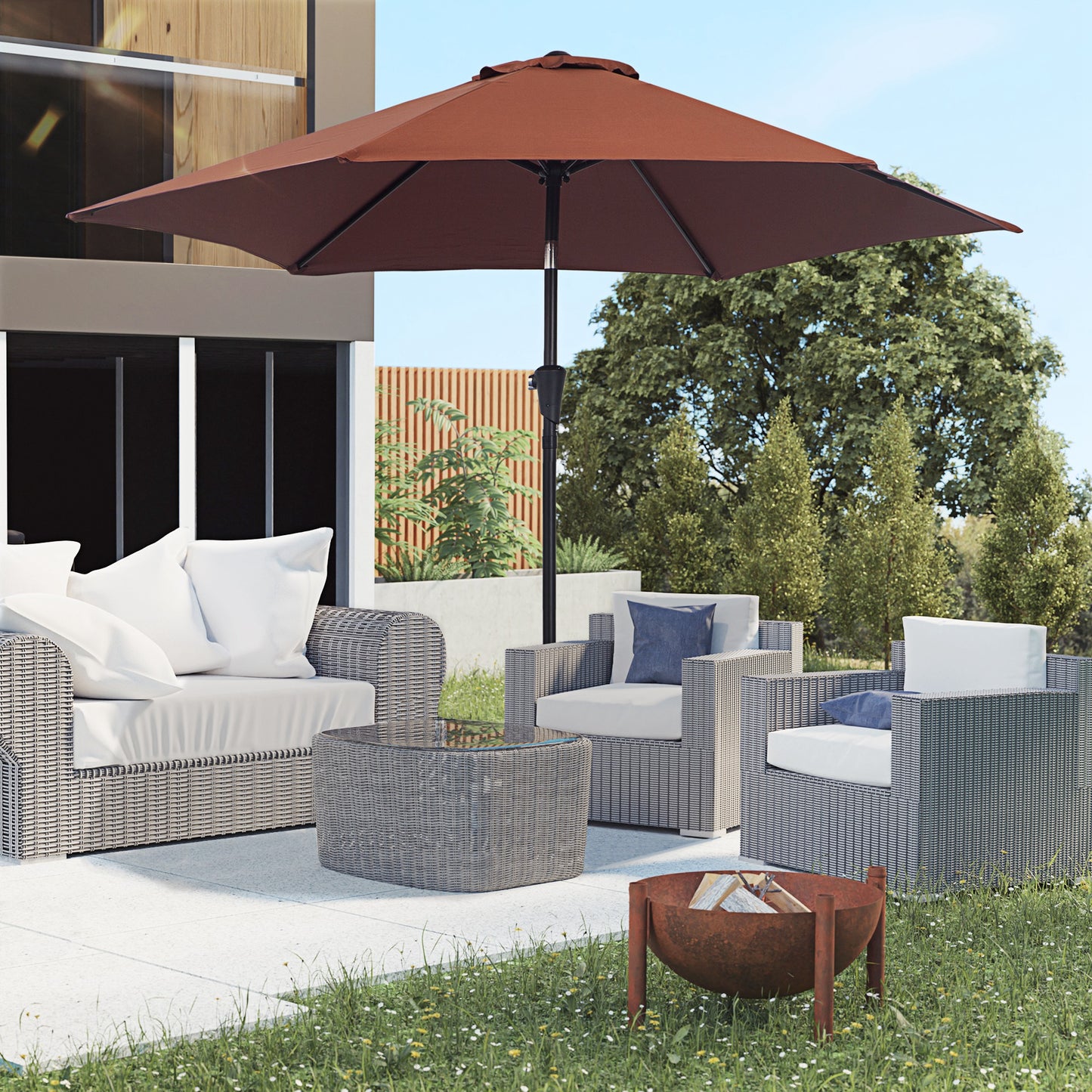 Outsunny Sombrilla Para Jardín Ø260x235 Cm Parasol De Aluminio Reclinable Café_1