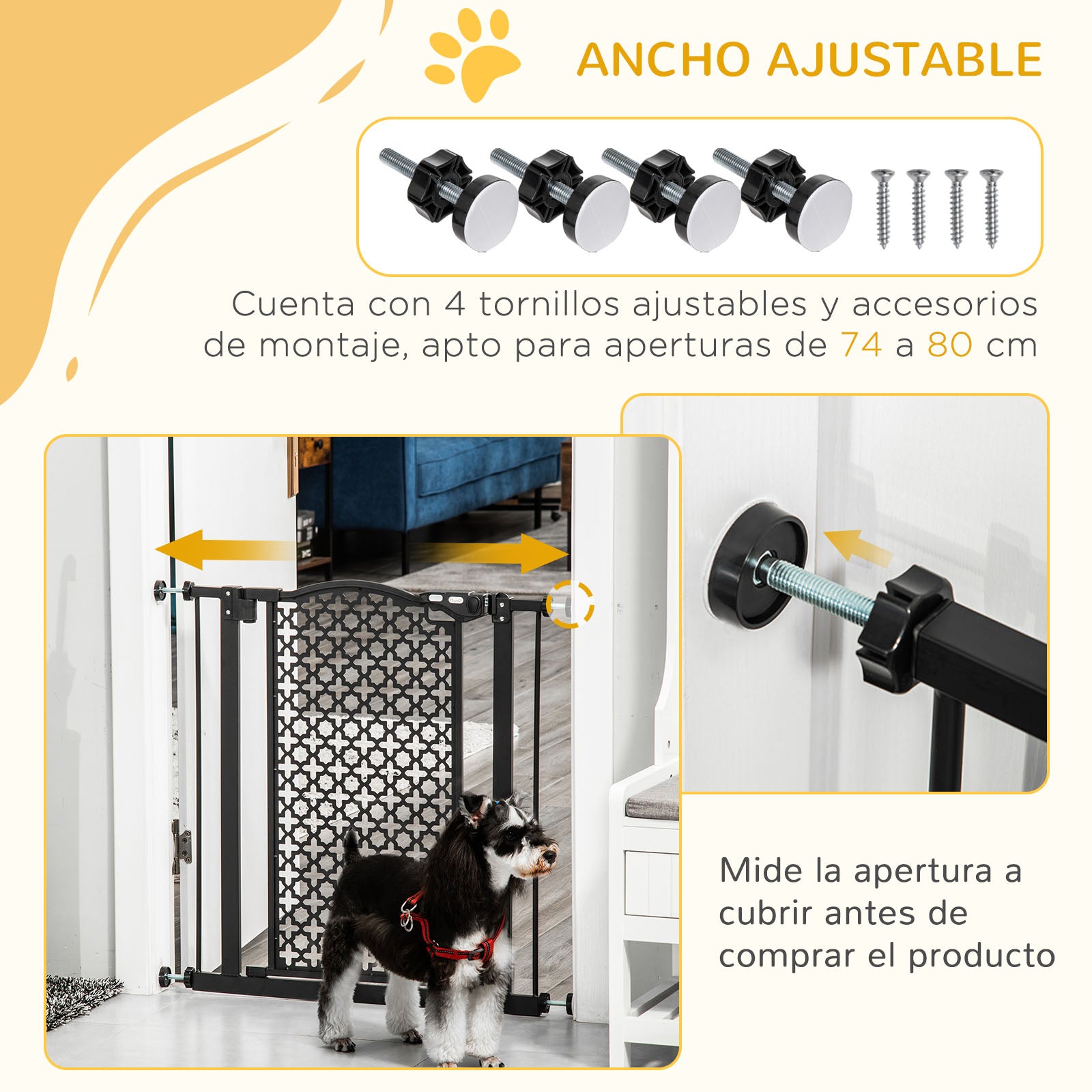 Pawhut Barrera De Seguridad De Perros Puertas Escaleras 74-80 Cm_5