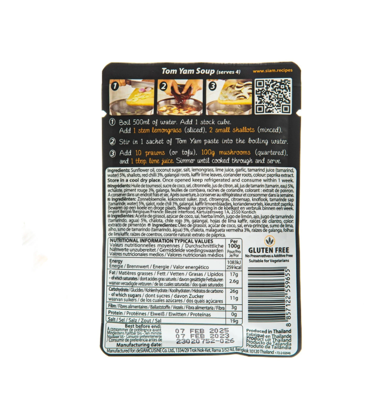 Pasta de Sopa Thai Tom Yam Instantánea (4 sobres individuales) Desiam 50 g