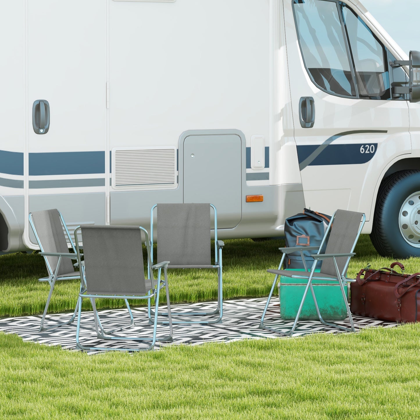 Outsunny Conjunto De 4 Sillas De Camping Plegables Con Reposabrazos Para Jardín_1