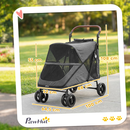Pawhut Carrito Para Perros Y Gatos Grande Plegable Con Un Botón Hasta 30 Kg_2