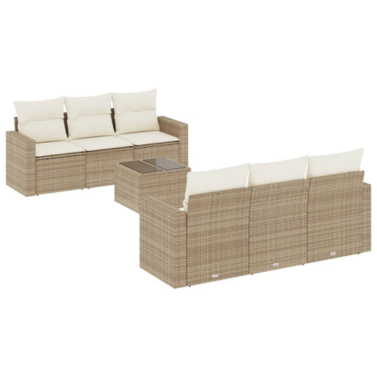 Set Sofás De Jardín 7 Piezas Y Cojines Ratán Sintético Beige / Vetonek_0