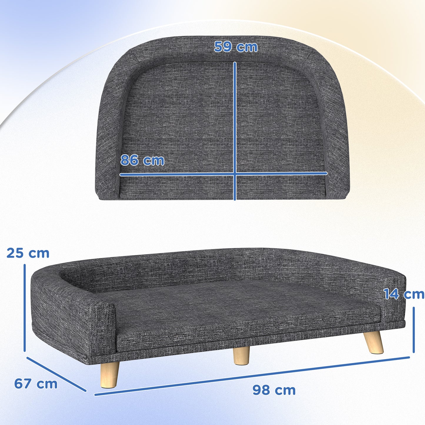 Pawhut Sofá Para Perros Grandes Con Cojín Lavable 98x67x25 Cm Gris Oscuro_2