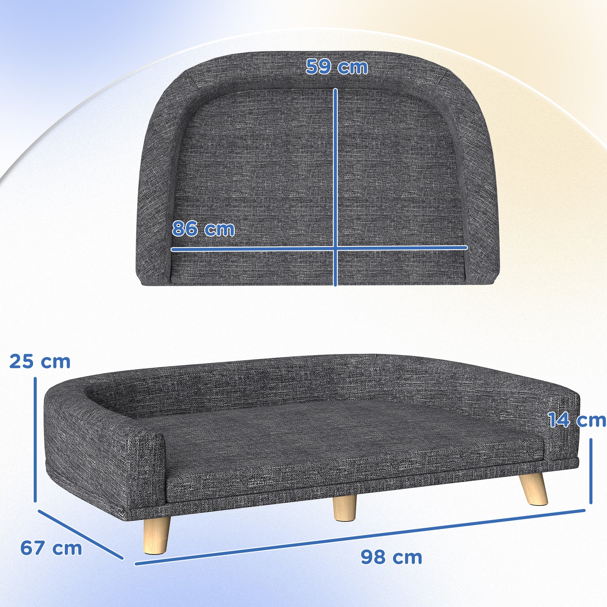 Pawhut Sofá Para Perros Grandes Con Cojín Lavable 98x67x25 Cm Gris Oscuro_2
