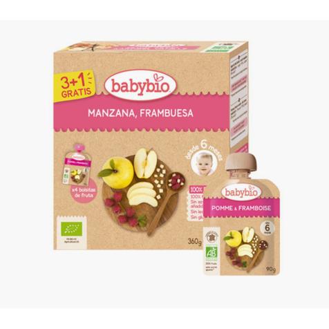 Pouch Manzana y Frambuesa, 4x90 g. Babybio