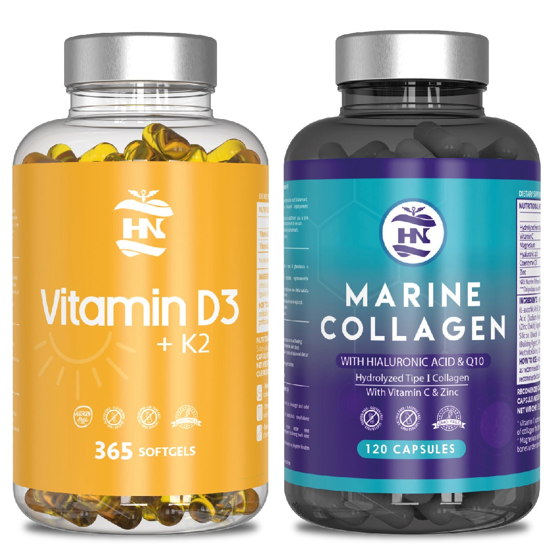 Pack Vitamina D3k2 365 Cápsulas (5000 Ui) Y Colágeno Marino Hidrolizado Puro Con Acido Hialurónico 120 Caps_0