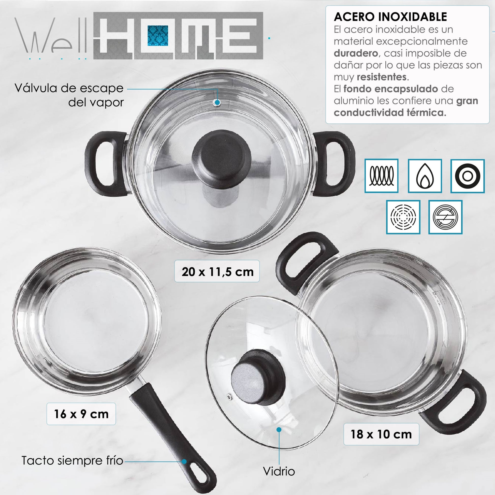 Batería De Cocina 5pc Acero Inoxidable