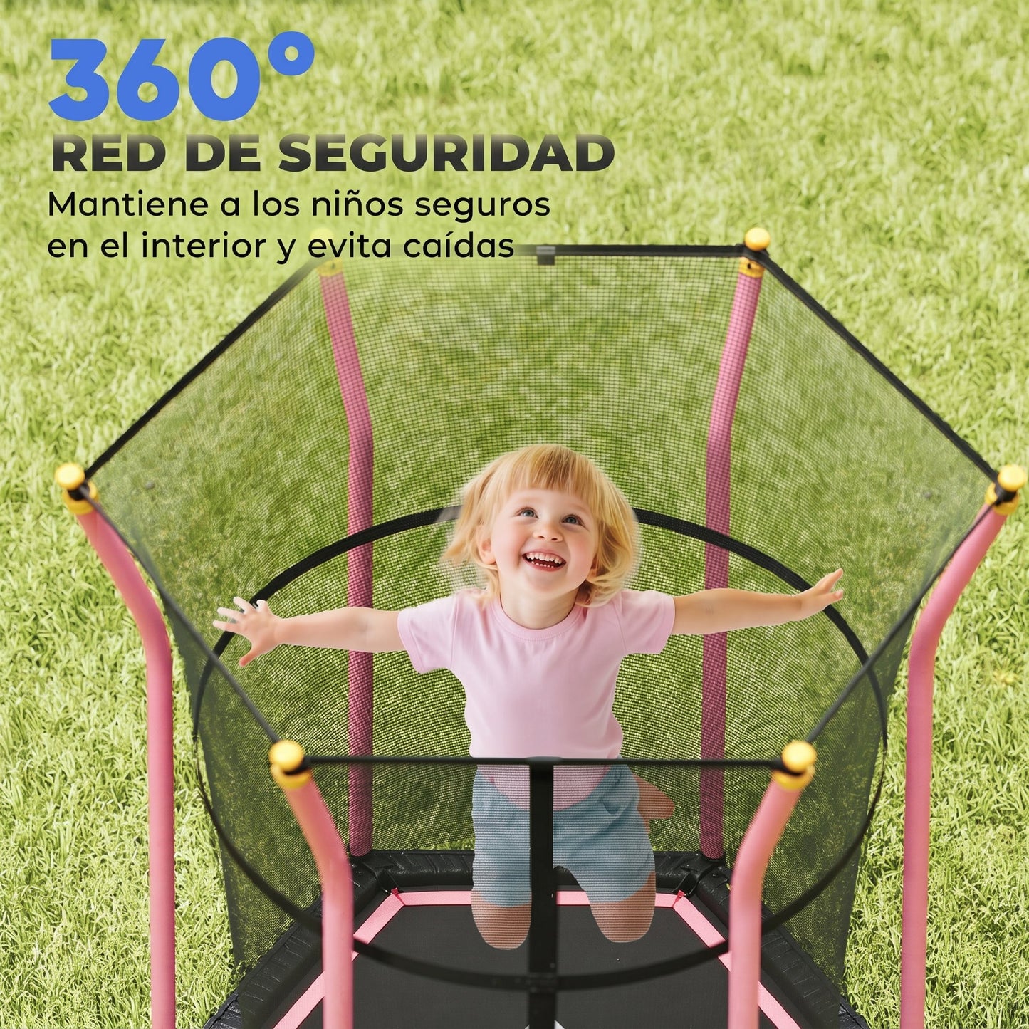 Homcom Cama Elástica Infantil De Jardín 122x111x190 Cm Carga 50 Kg Negro Y Rosa_5