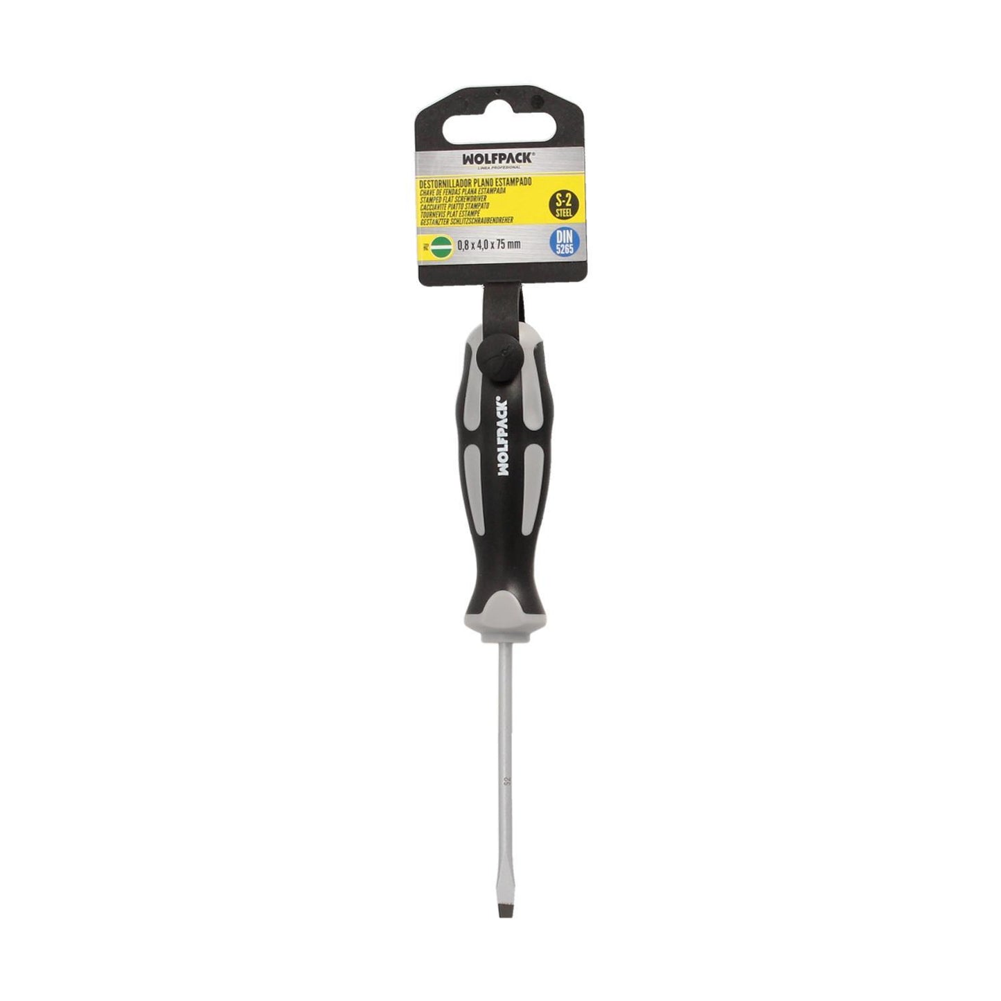 Destornillador Plano Estampado Acero S2 Mango Tpr Bimaterial. Medida 0,8 X Ø 4,0 X 75 Mm. Din5265_2
