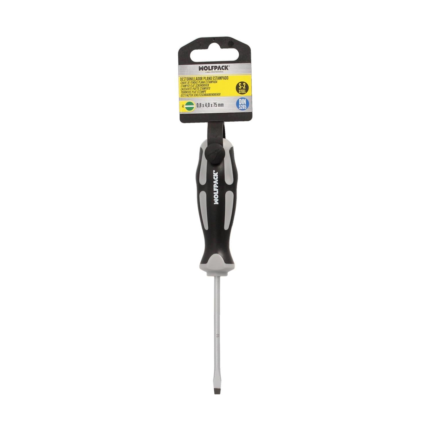 Destornillador Plano Estampado Acero S2 Mango Tpr Bimaterial. Medida 0,8 X Ø 4,0 X 75 Mm. Din5265_2