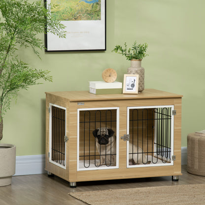 Pawhut Jaula Para Perros Con Cojín Lavable Estructura De Acero 90x58x65 Cm Roble_1