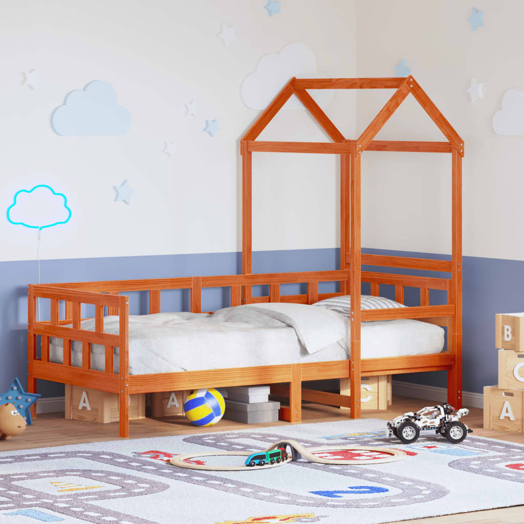 Sofá Cama Con Techo Madera Maciza Pino Marrón Cera 90x200 Cm_1