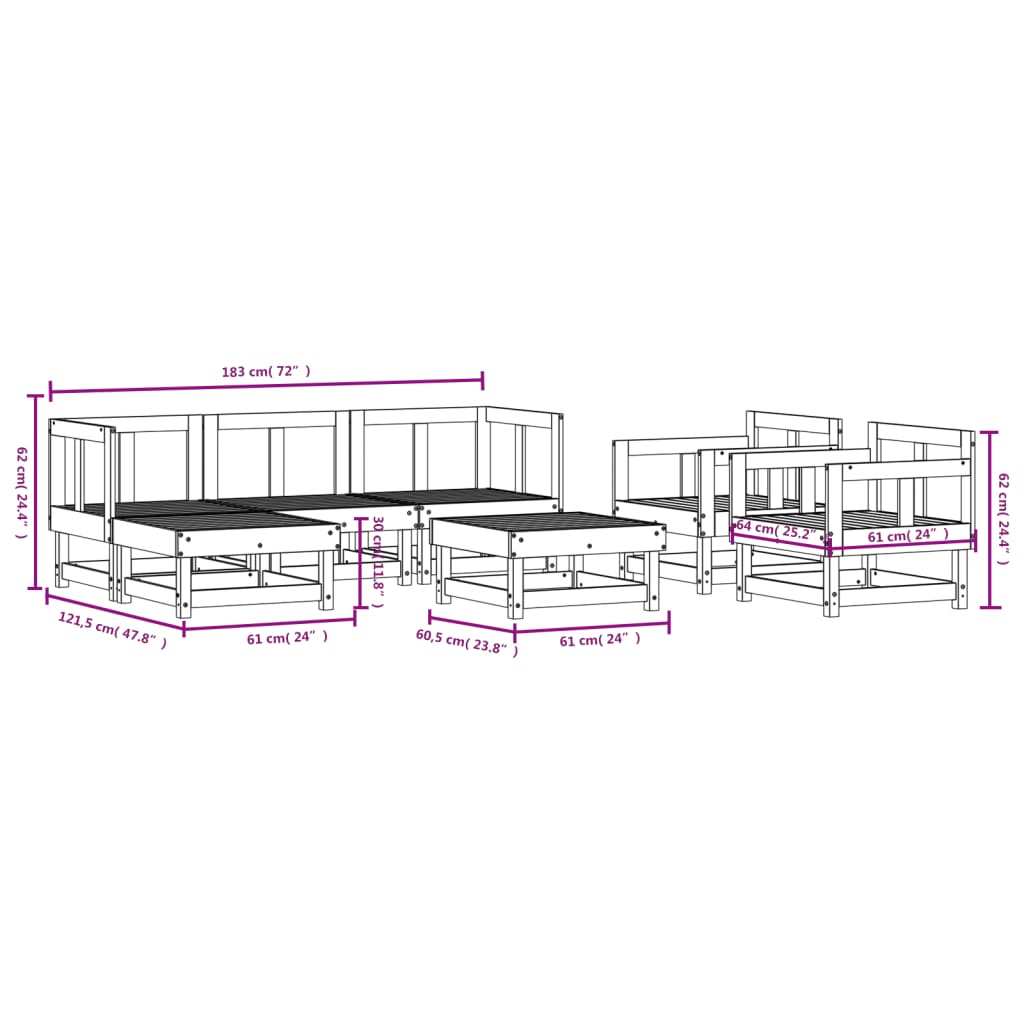 Vidaxl Juego De Muebles De Jardín 7 Piezas Madera Maciza De Pino Gris_2