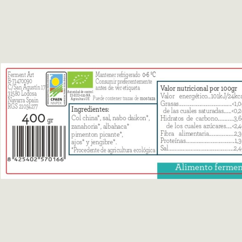 Kimchi Mediterráneo Eco Sin Pasteurizar Ferment Art 400 Gr