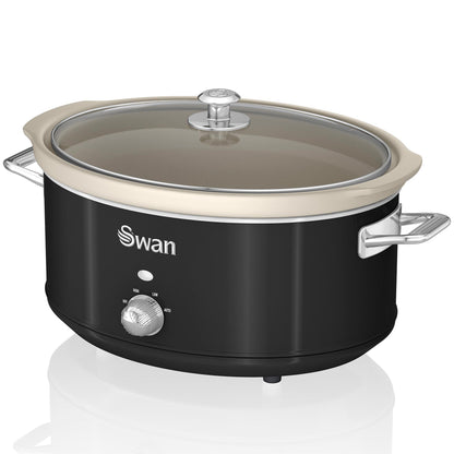 Swan Retro Olla Cocción Lenta, 6,5l, Recipiente Extraíble Antiadherente Cerámica Libre Pfoa, Vintage, Sf17031bneu, Negro_0