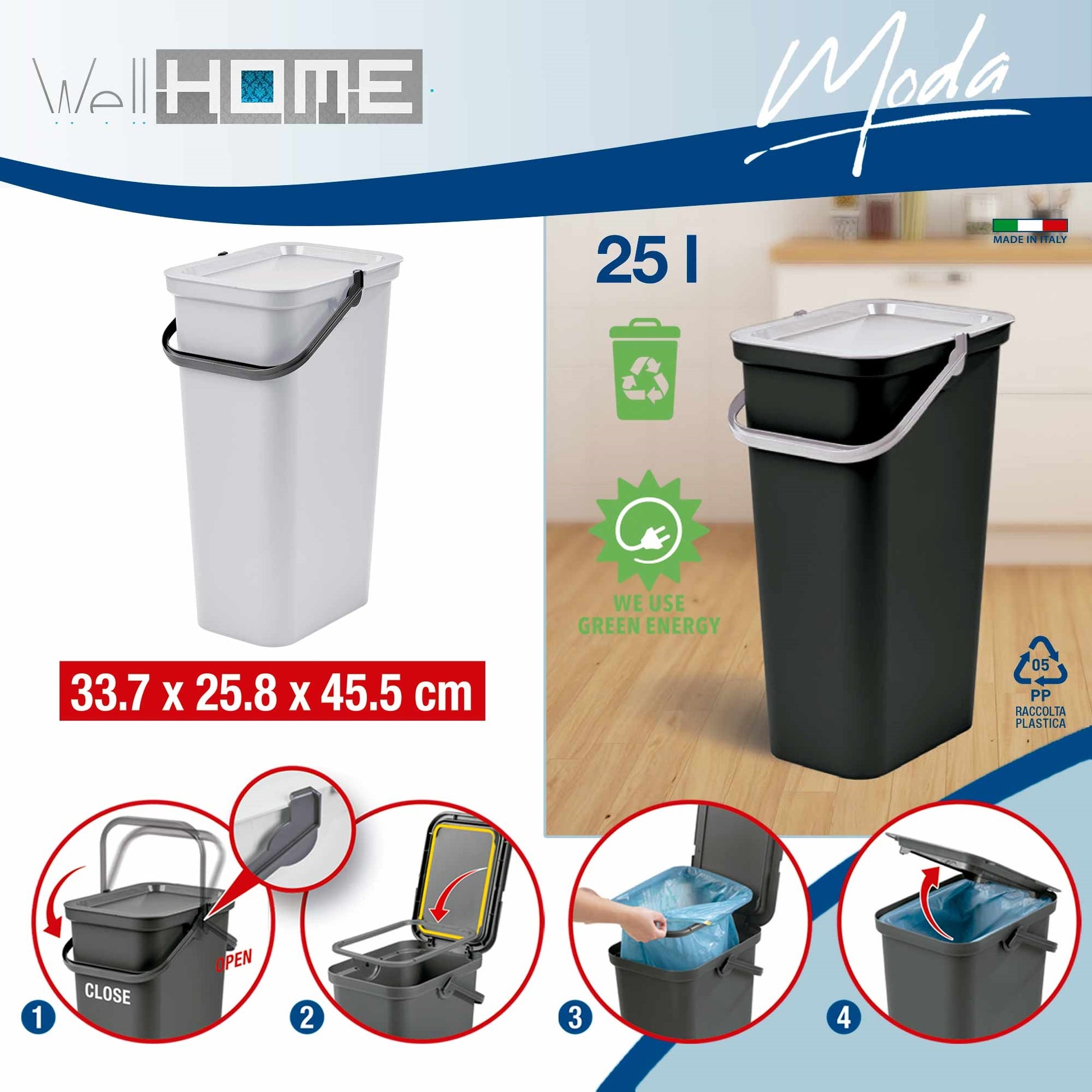 Set De 3 Papeleras moda 25l Blanco Con Asa