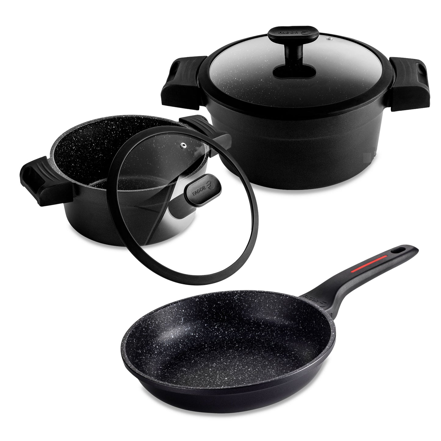 Batería Cocina Inducción 5 Piezas, Antiadherente Sin Pfoa, Aluminio Fundido, Cazuelas Sartenes Fagor Alutherm Negro_0