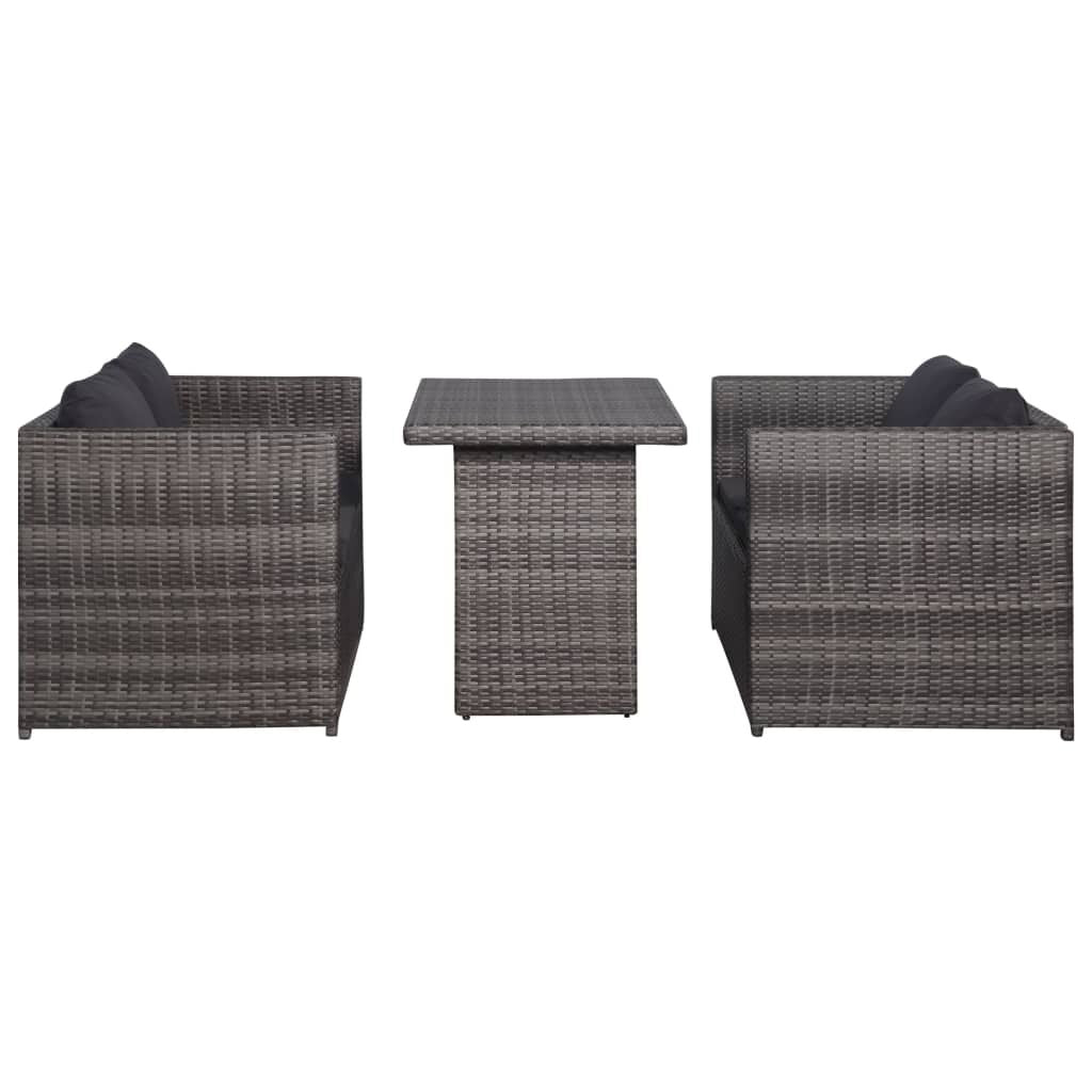 Vidaxl Set Mesa Y Sillas Jardín 3 Pzas Y Cojines Ratán Sintético Gris_1