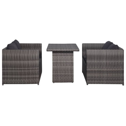Vidaxl Set Mesa Y Sillas Jardín 3 Pzas Y Cojines Ratán Sintético Gris_1