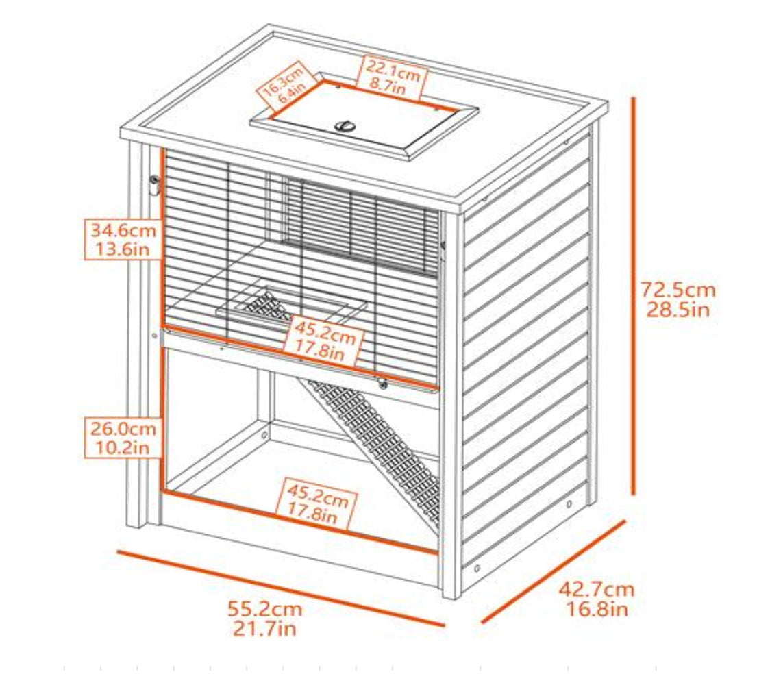 Jaula Para Hámster De 2 Pisos - Casa Para Roedores Multinivel - Mueble Decorativo - 55,2x42,7x72,5cm_4