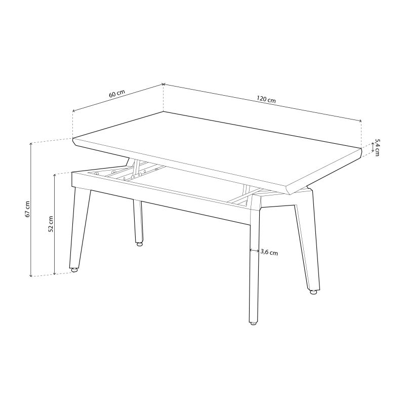 Mesa De Centro Elevable Kay Madera, Roble, 120 X 52/67 X 60_5