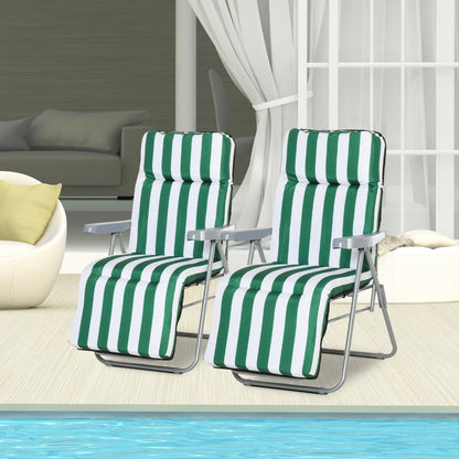 Outsunny 2 Tumbonas Plegables Con Respaldo Ajustable 60x75x66-102 Cm Rayas Verde_1