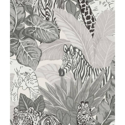 Noordwand Papel De Pared Good Vibes Jungle Animals Gris Y Negro_0
