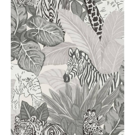 Noordwand Papel De Pared Good Vibes Jungle Animals Gris Y Negro_0