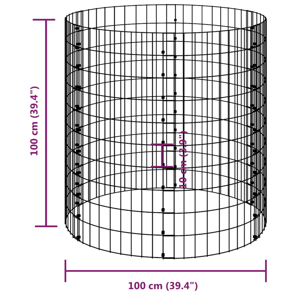 Poste Circular De Gaviones Acero Galvanizado Ø100x100 Cm / Vetonek_5