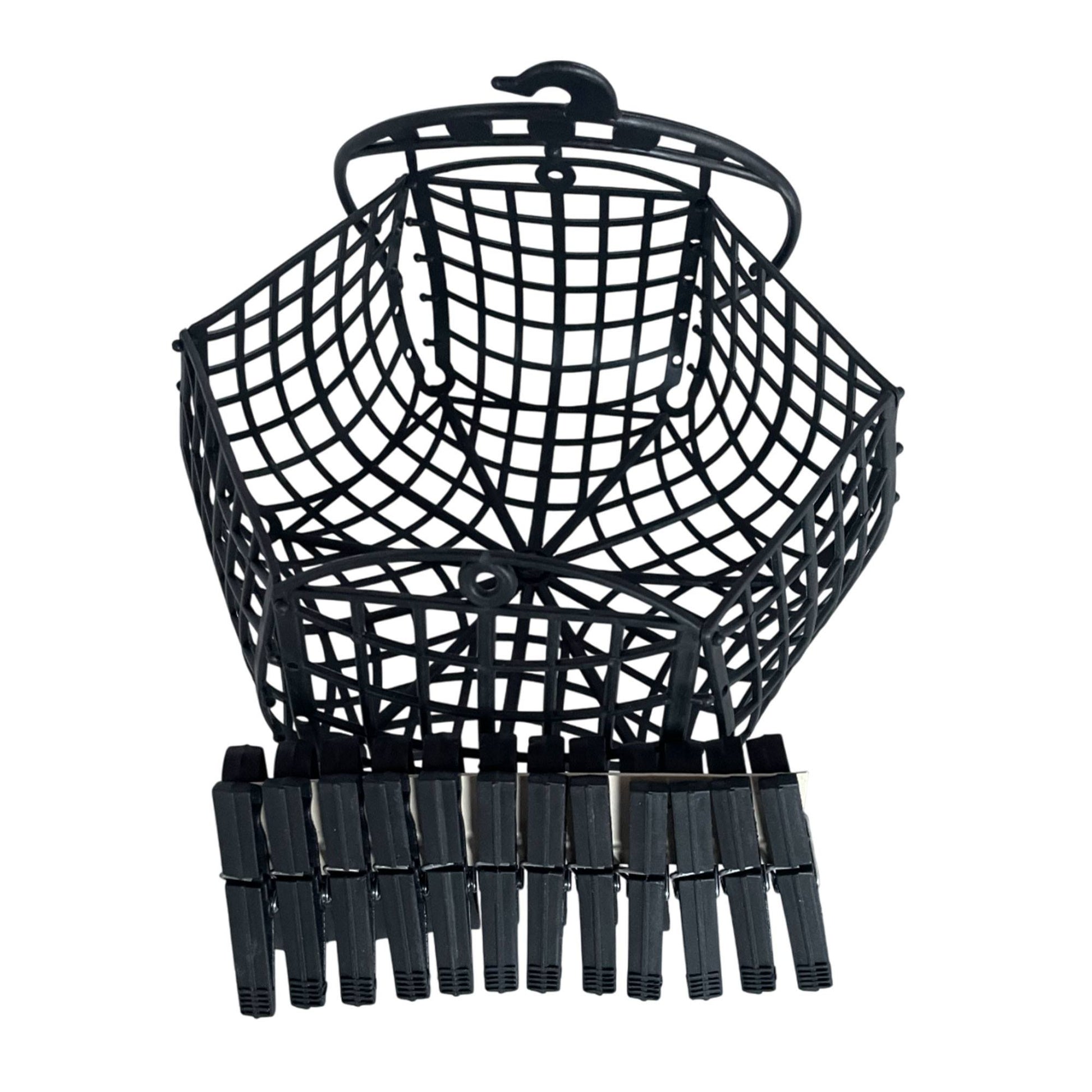 Conjunto Cesto Plástico Negro + Pinzas Well Home_0