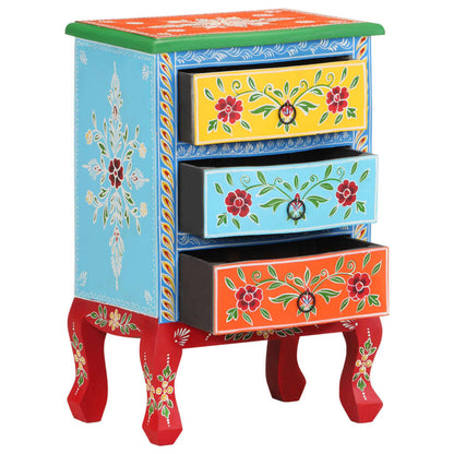 Mesita De Noche Pintada A Mano Madera Maciza Mango 40x30x60 Cm_0