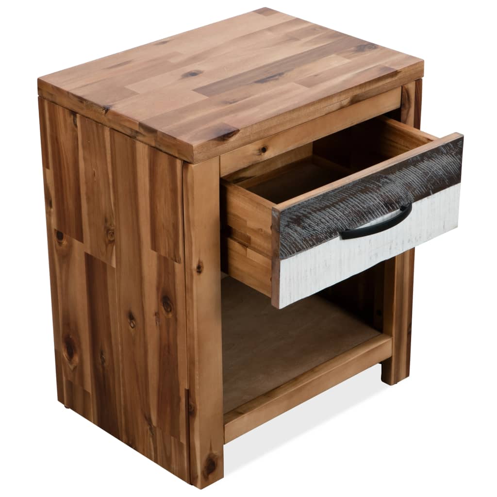 Mesita De Noche De Madera Maciza De Acacia 40x30x48 Cm_2