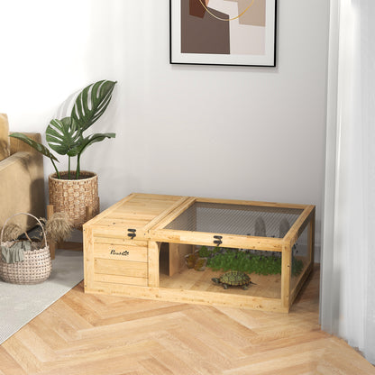 Pawhut Casa Para Tortugas De Madera Con Techo De Malla 91x60,5x32 Cm Natural_1