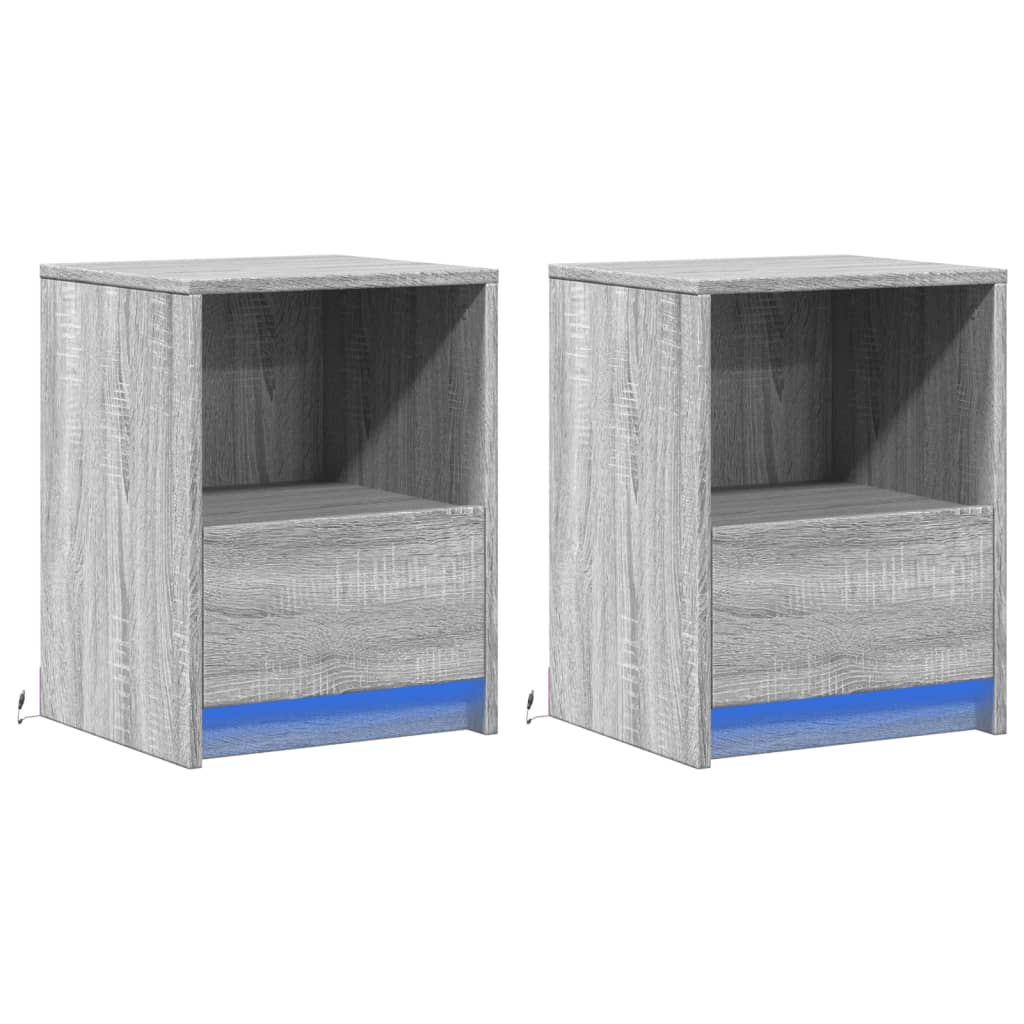 Mesitas De Noche Luces Led 2 Uds Madera Ingeniería Gris Sonoma_1