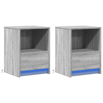 Mesitas De Noche Luces Led 2 Uds Madera Ingeniería Gris Sonoma_1
