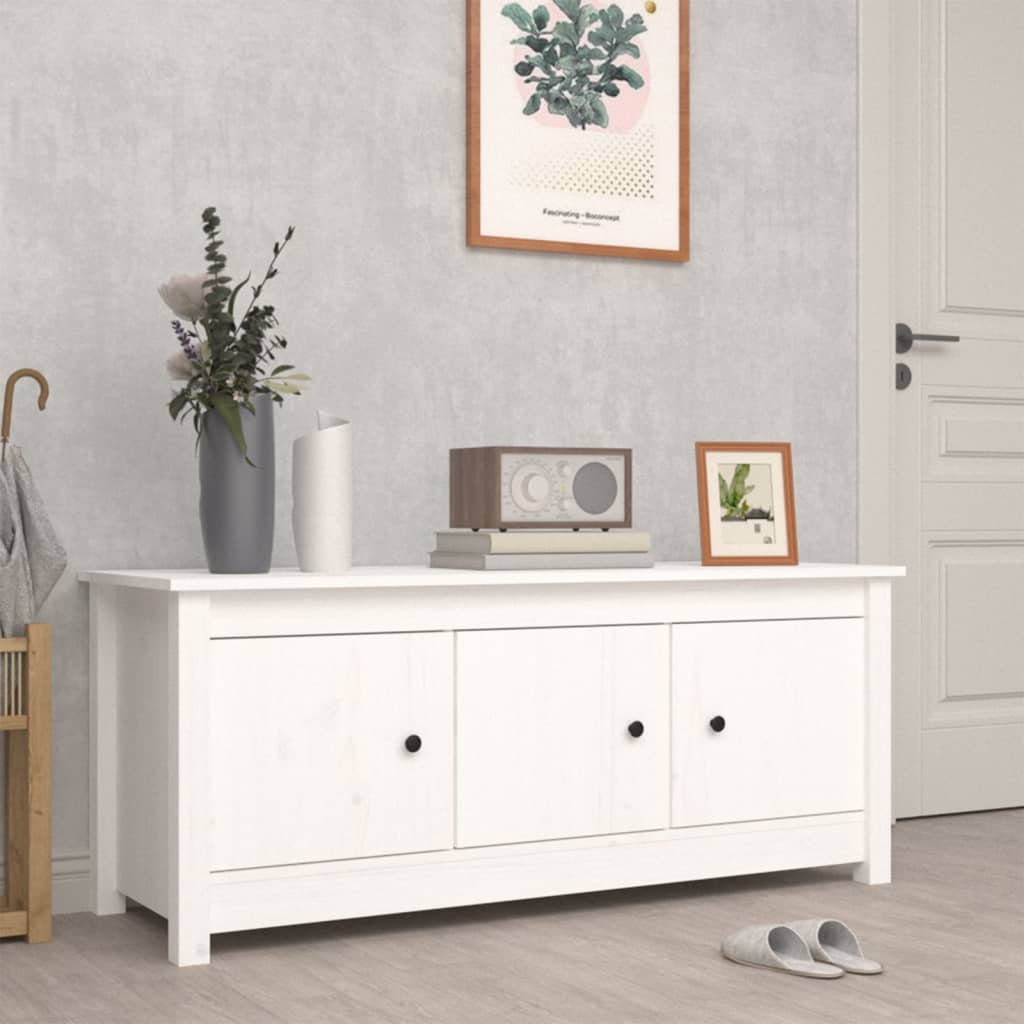 Mueble Zapatero De Madera Maciza De Pino Blanco 110x38x45,5 Cm / Vetonek_5