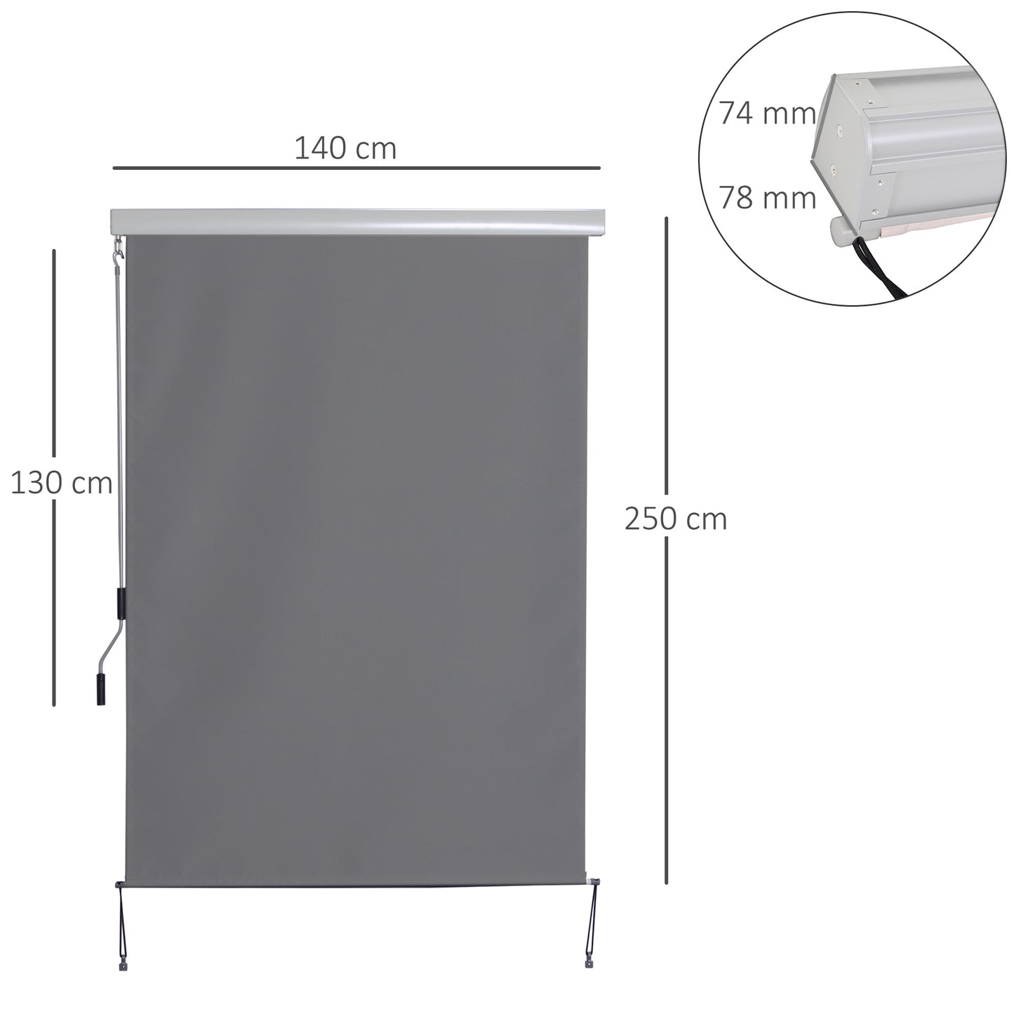 Outsunny Toldo Vertical Enrollable De Manivela Interior Exterior 140x250cm Gris_2
