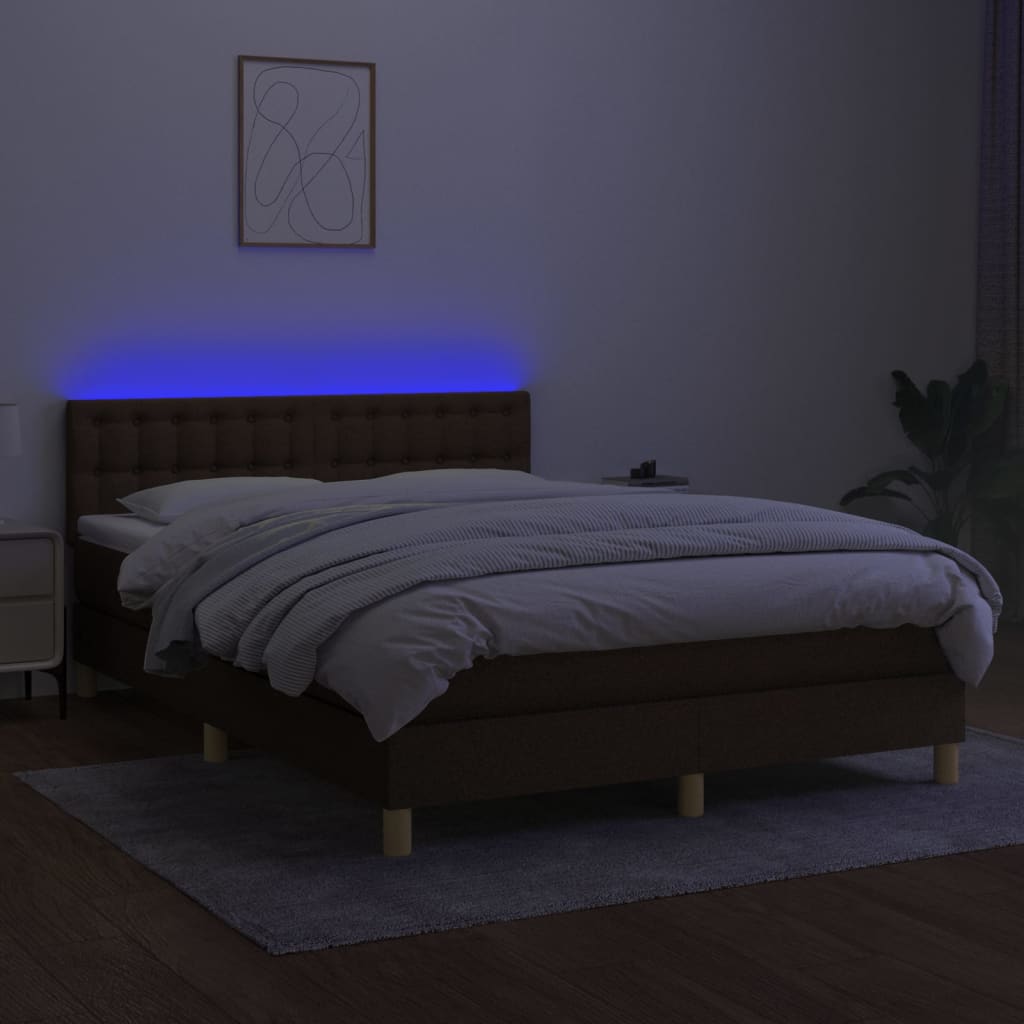 Cama Box Spring Colchón Luces Led Tela Marrón Oscuro 140x190 Cm / Vetonek_4