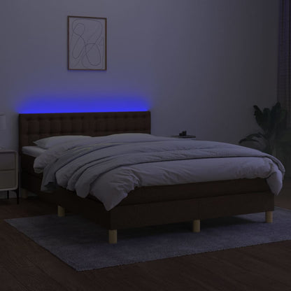 Cama Box Spring Colchón Luces Led Tela Marrón Oscuro 140x190 Cm / Vetonek_4