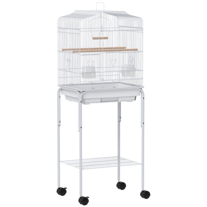 Pawhut Jaula Para Pájaros Con Ruedas Estante Comederos 46,5x36x124 Cm Blanco_0