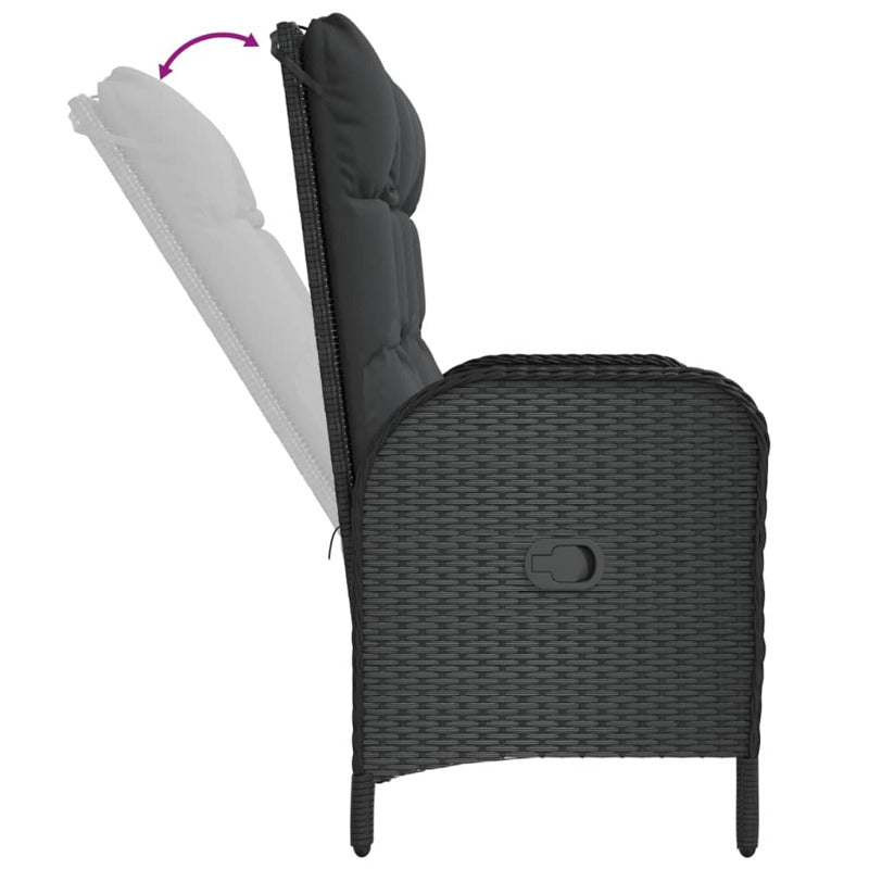 Vidaxl Banco De Jardín Reclinable Con Cojines Ratán Pe Negro 107 Cm_5