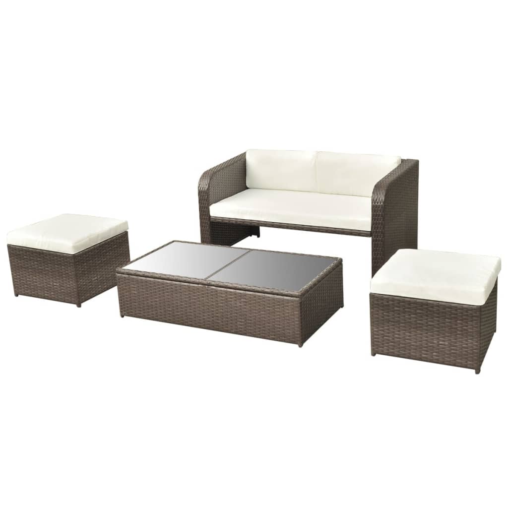 Vidaxl Set Muebles De Jardín 4 Piezas Y Cojines Ratán Sintético Marrón_5