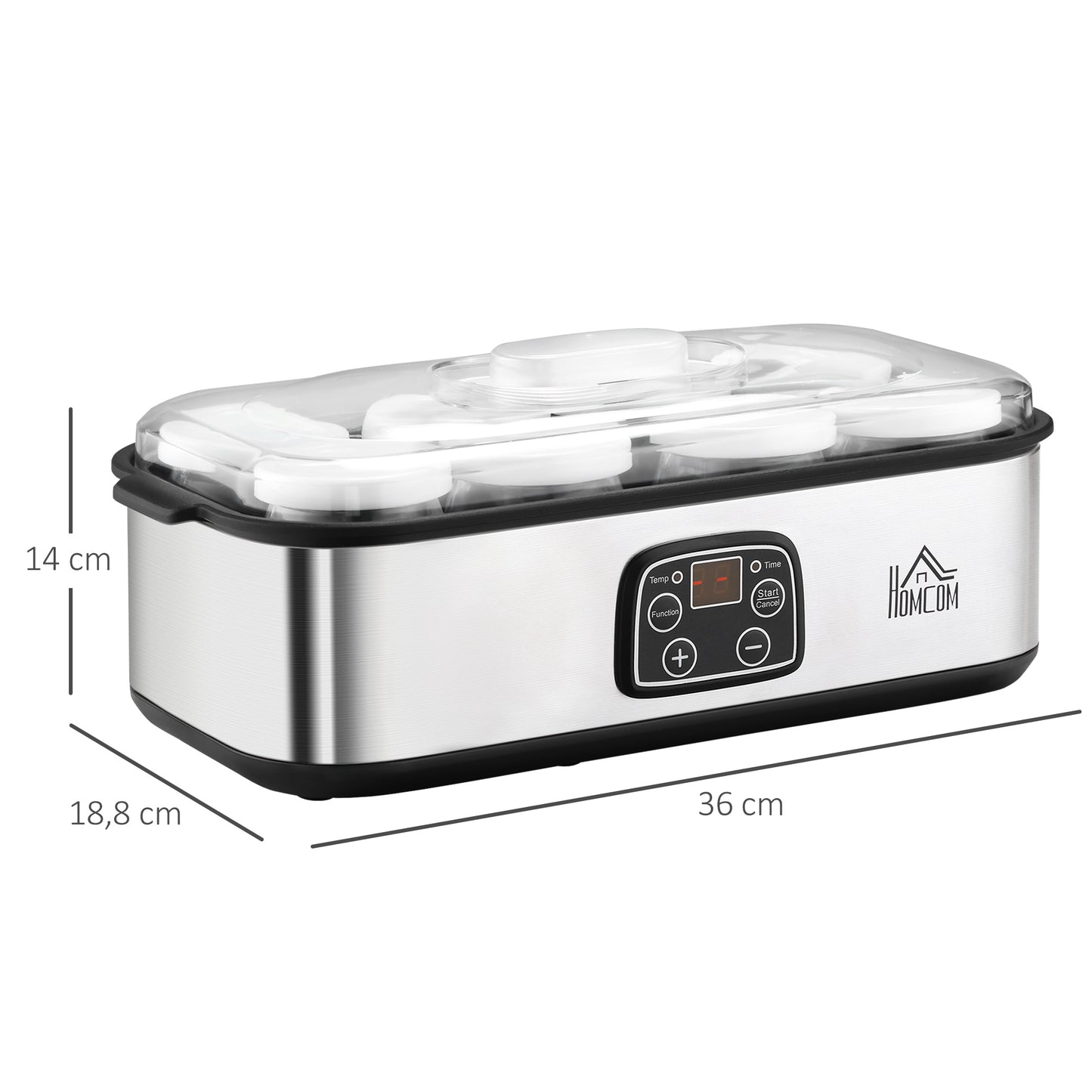 Homcom Yogurtera Capacidad 1,44l Con 8 Tarros 180ml Temporizador Y Termostato_2