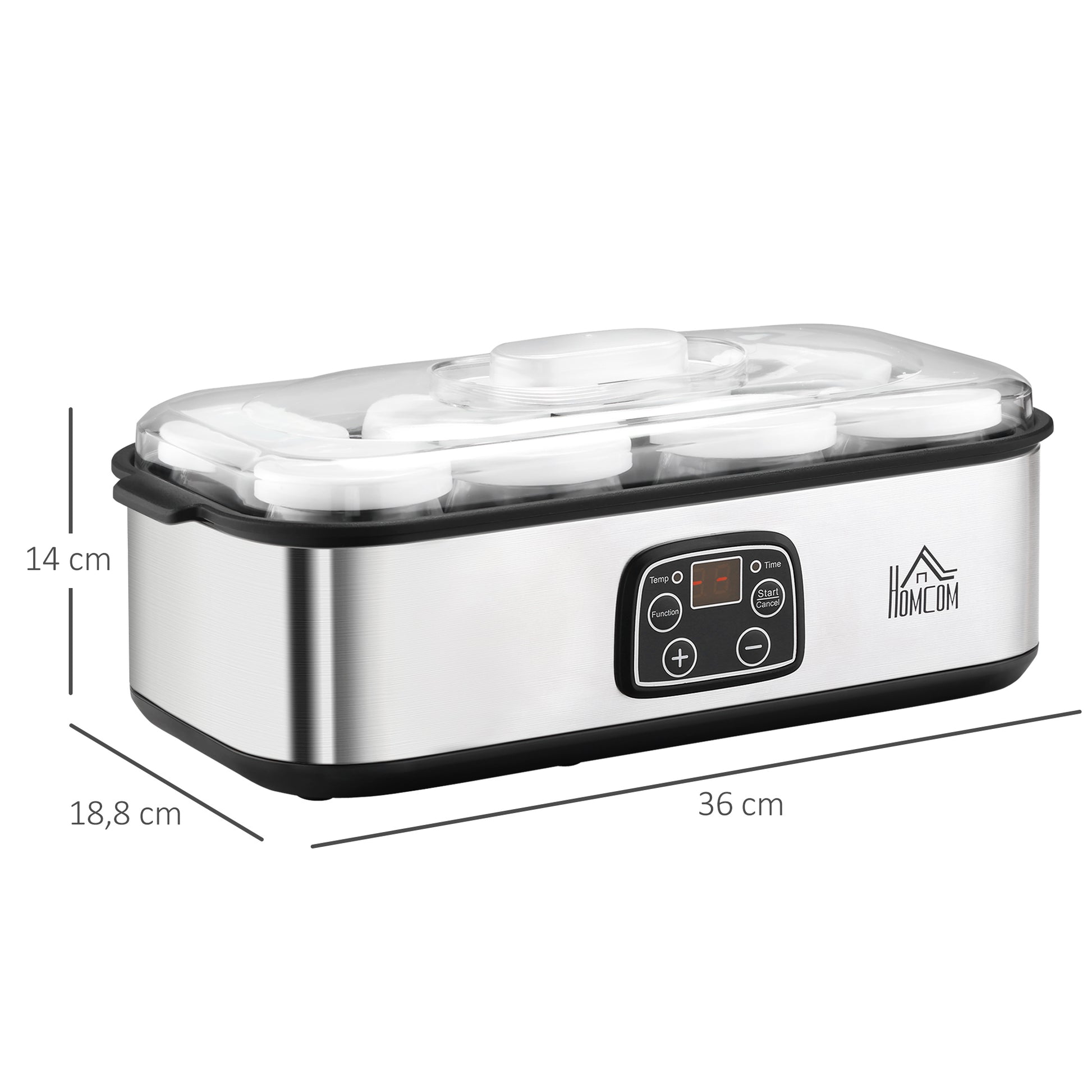 Homcom Yogurtera Capacidad 1,44l Con 8 Tarros 180ml Temporizador Y Termostato_2