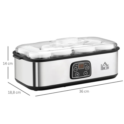 Homcom Yogurtera Capacidad 1,44l Con 8 Tarros 180ml Temporizador Y Termostato_2